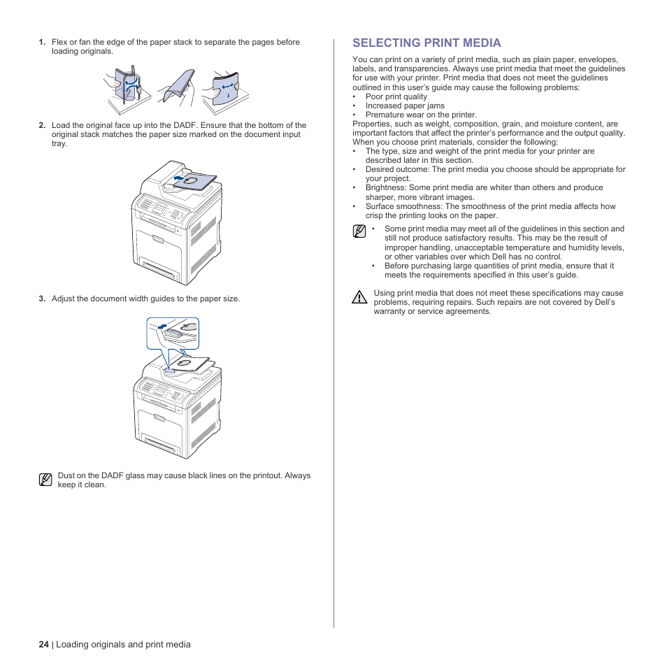 Selecting print media, 24 selecting print media | Dell 2145cn Multifunction Color Laser Printer User Manual | Page 24 / 141