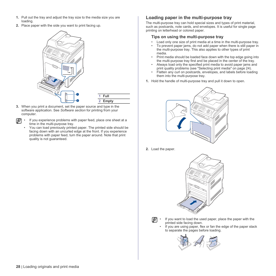 Loading paper in the multi-purpose tray | Dell 2145cn Multifunction Color Laser Printer User Manual | Page 28 / 141