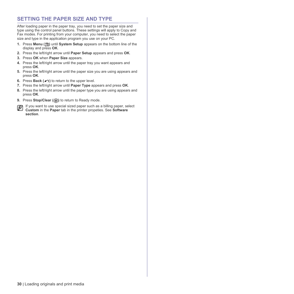 Setting the paper size and type, 30 setting the paper size and type | Dell 2145cn Multifunction Color Laser Printer User Manual | Page 30 / 141