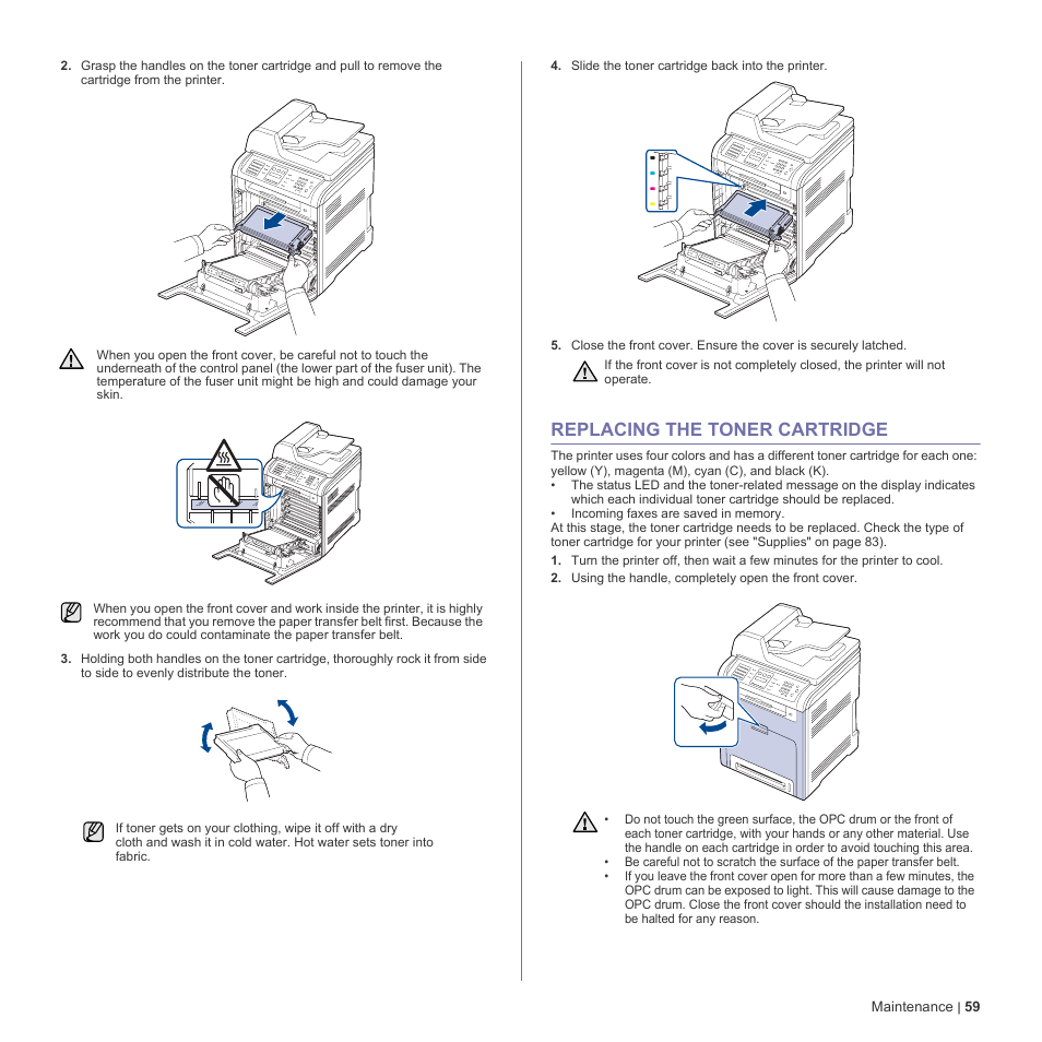 Replacing the toner cartridge, 59 replacing the toner cartridge, D (see "replacing the toner cartridge" on | Dell 2145cn Multifunction Color Laser Printer User Manual | Page 59 / 141