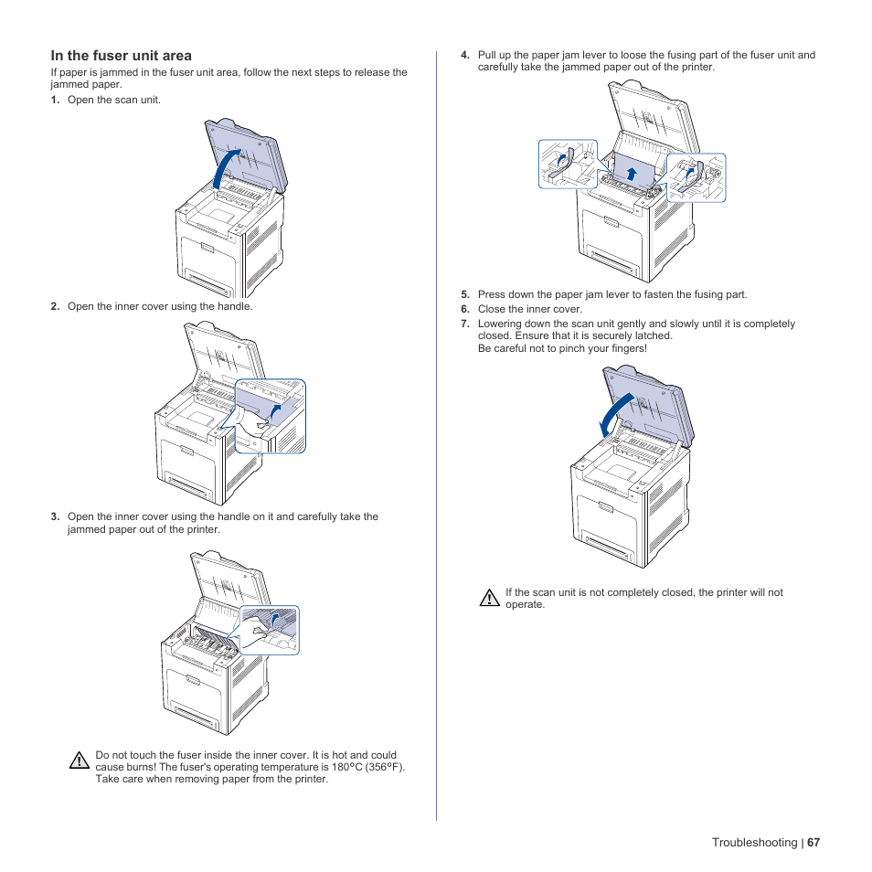 In the fuser unit area, See "in, The fuser unit area" on | In the, See "in the fuser unit | Dell 2145cn Multifunction Color Laser Printer User Manual | Page 67 / 141