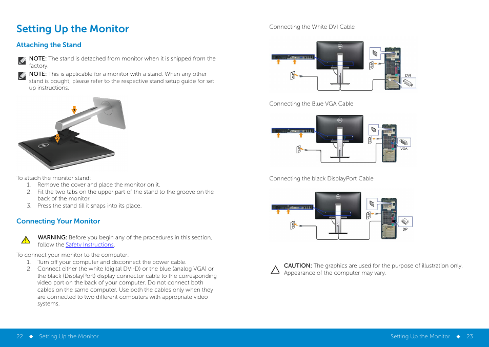 Attaching_the_stand, Connecting_your_monitor, Attaching the stand | Setting up the monitor | Dell P2314H Monitor User Manual | Page 12 / 37