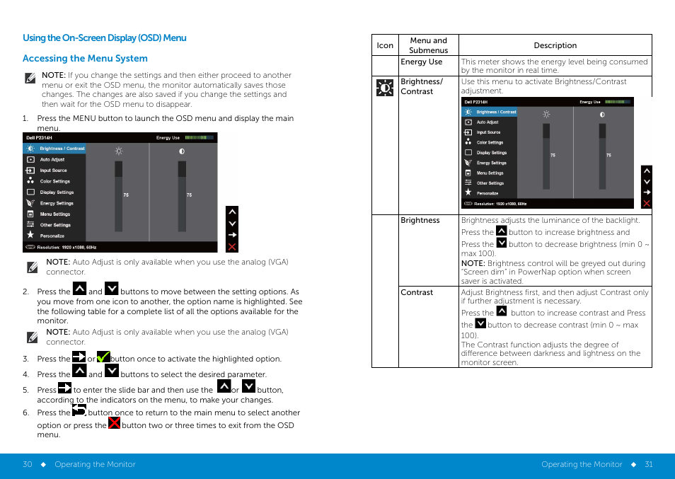 Accessing_the_menu_system, Using the on-screen display (osd) menu | Dell P2314H Monitor User Manual | Page 16 / 37