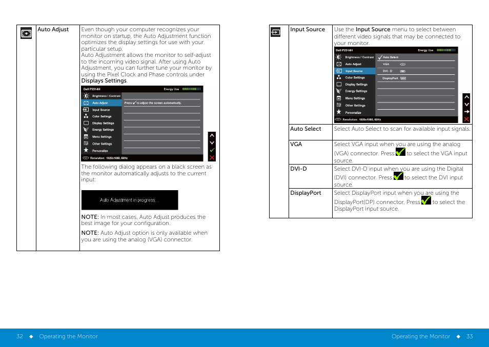 Auto_adjust, Input_source | Dell P2314H Monitor User Manual | Page 17 / 37