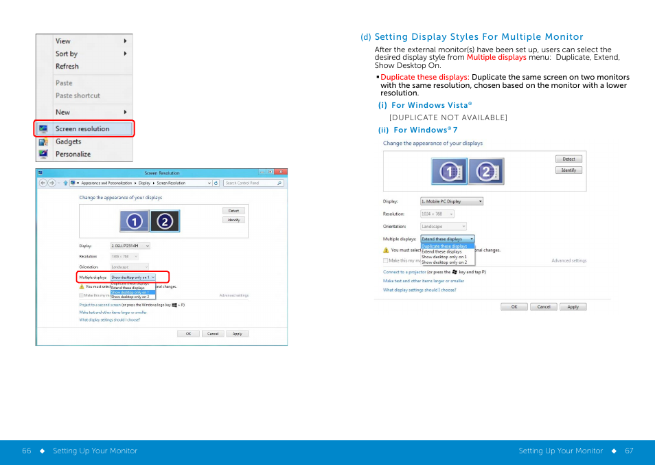 Setting display styles for multiple monitor | Dell P2314H Monitor User Manual | Page 34 / 37