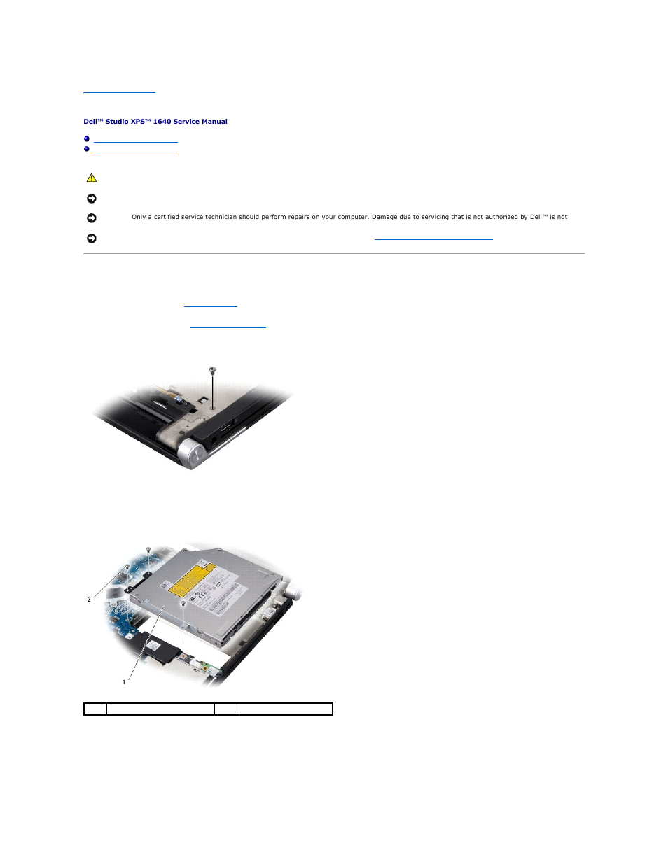 Optical drive, Removing the optical drive | Dell Studio XPS 1645 (Late 2009) User Manual | Page 35 / 47