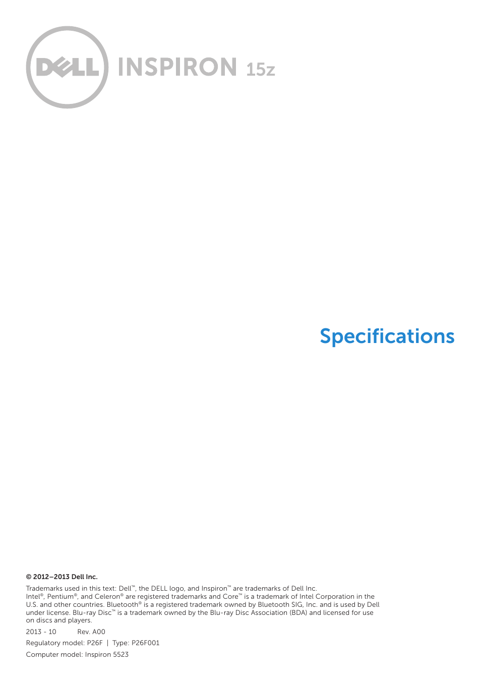 Dell Inspiron 15z (5523, Late 2012) User Manual | 6 pages