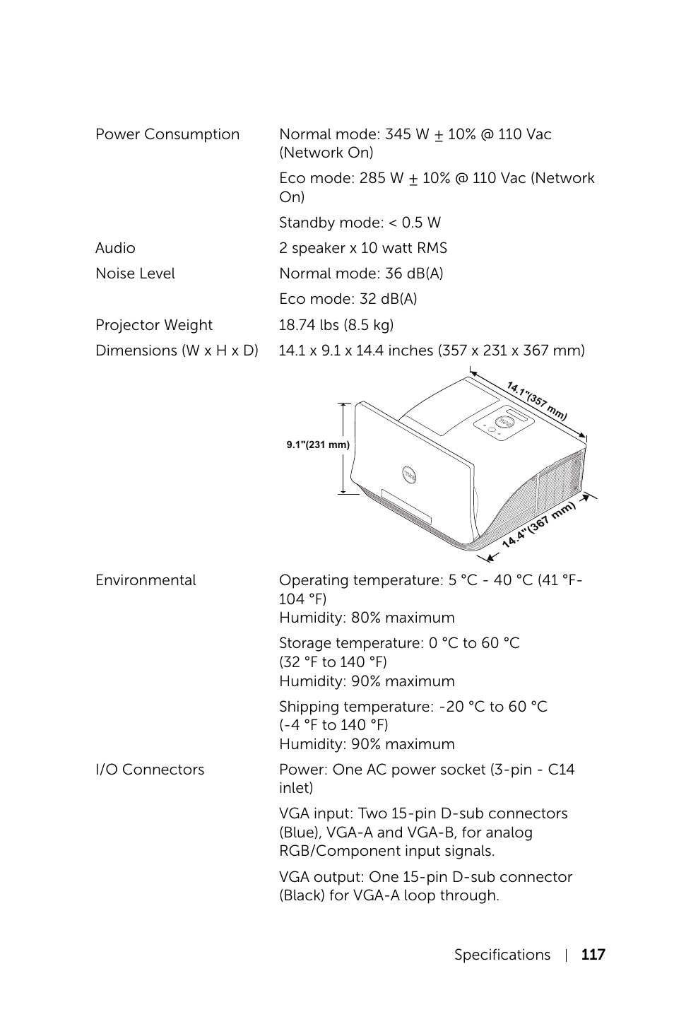 Dell S520 Projector User Manual | Page 117 / 130