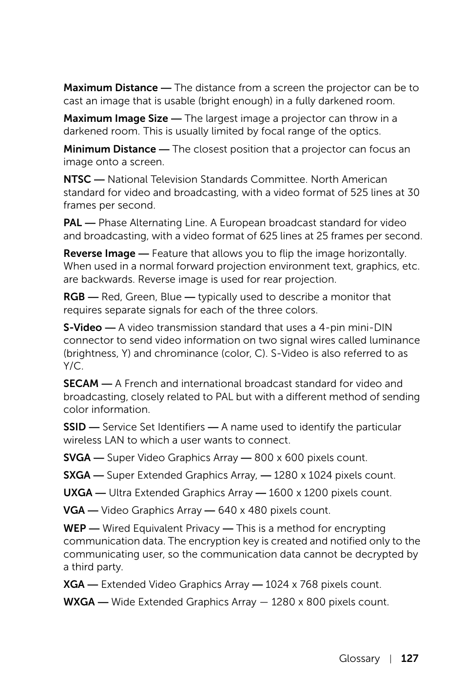 Dell S520 Projector User Manual | Page 127 / 130
