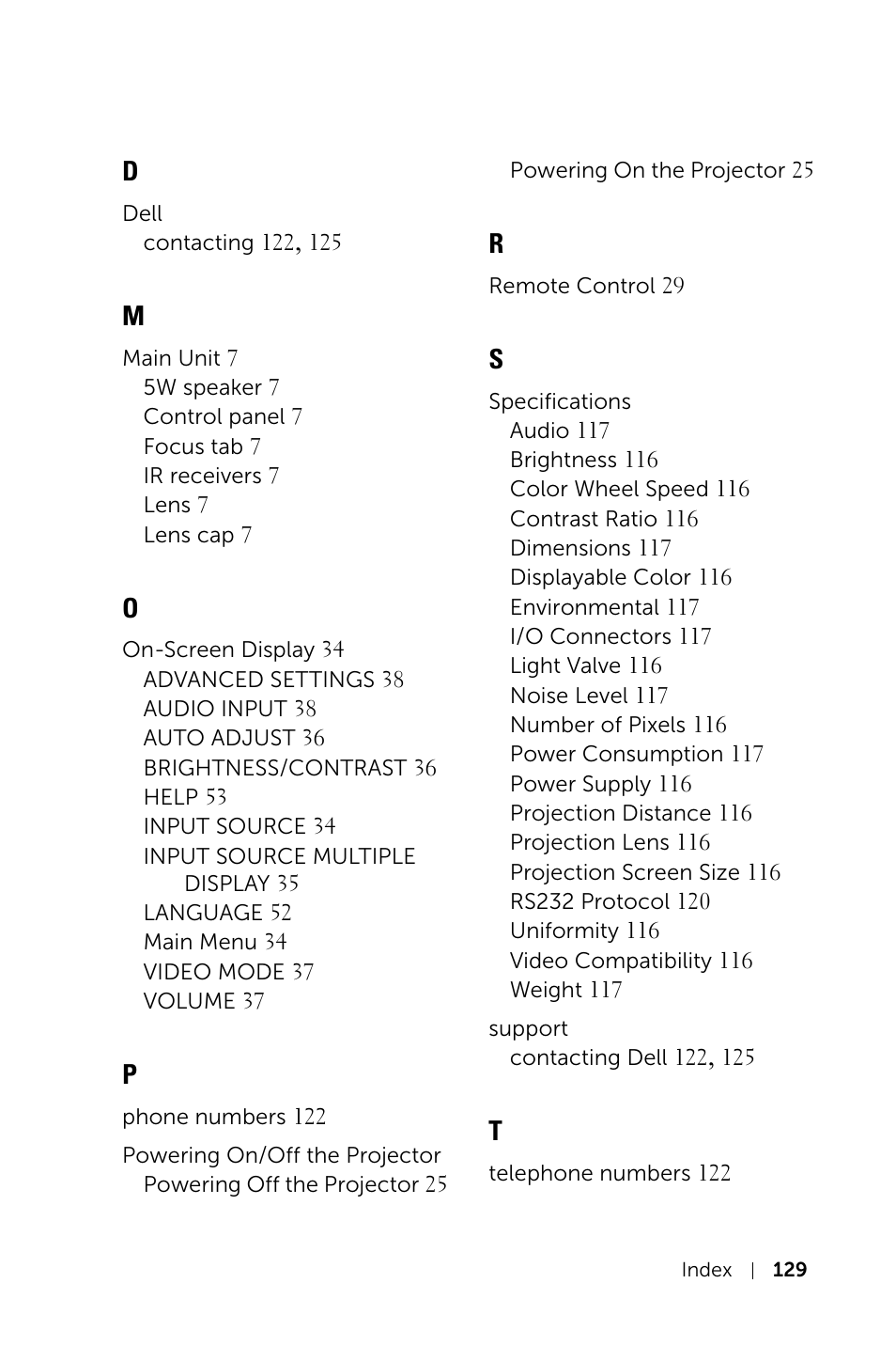 Dell S520 Projector User Manual | Page 129 / 130