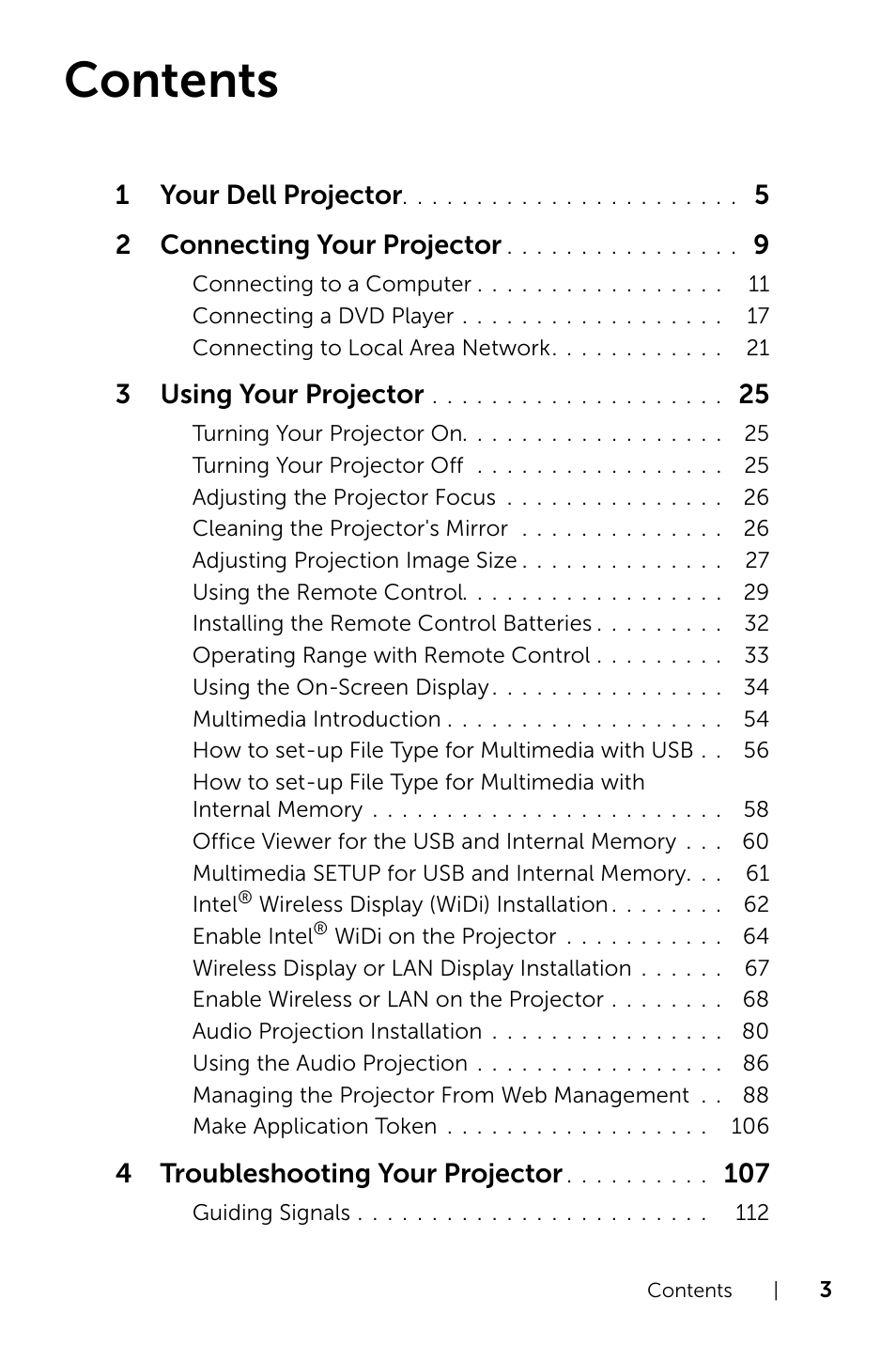 Dell S520 Projector User Manual | Page 3 / 130