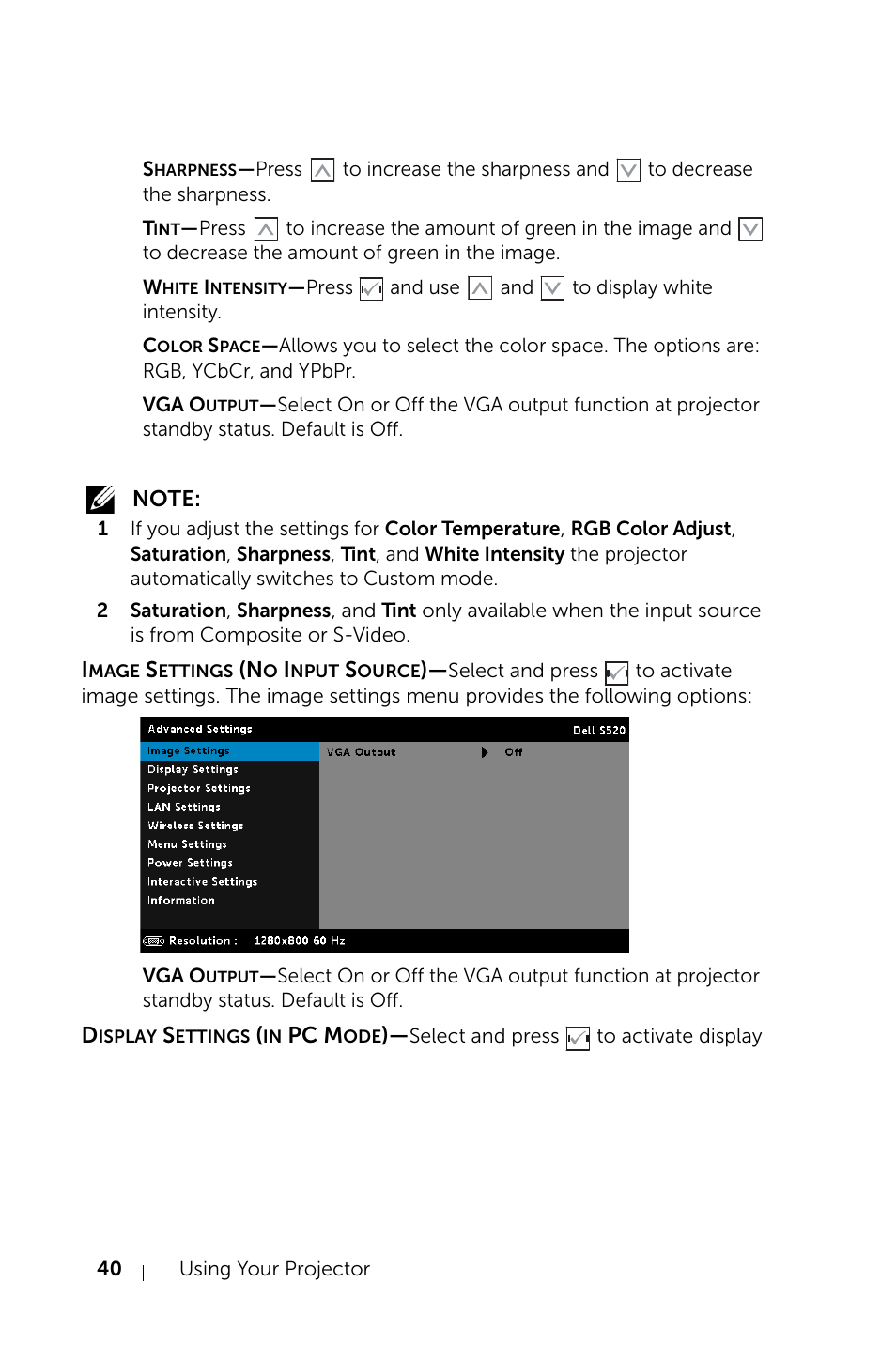 Dell S520 Projector User Manual | Page 40 / 130