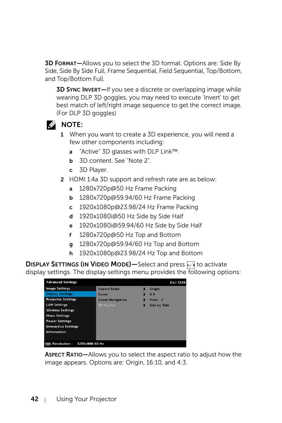 Dell S520 Projector User Manual | Page 42 / 130