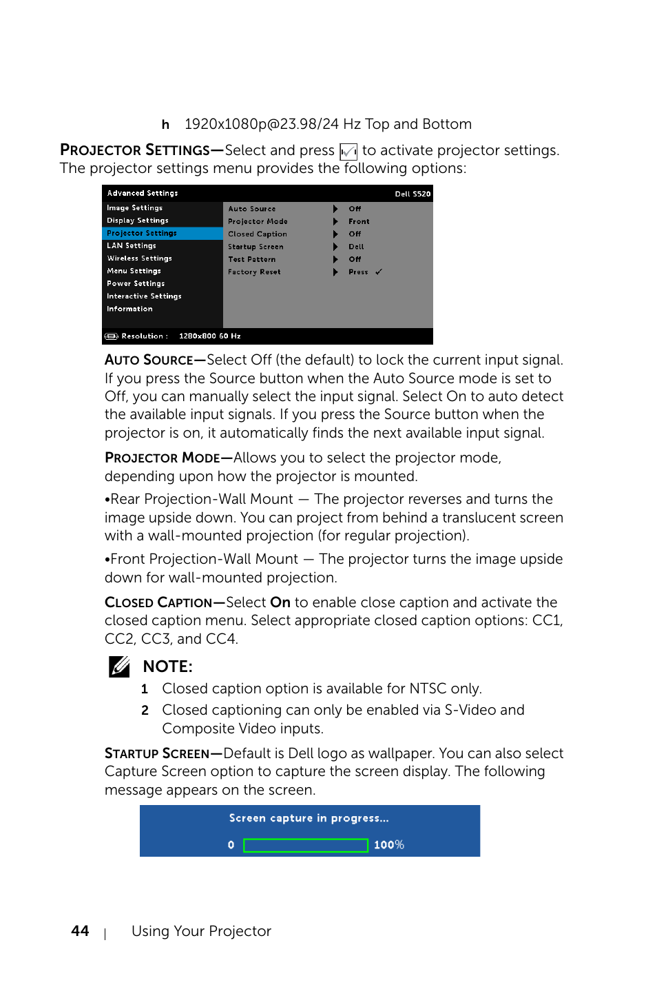 Dell S520 Projector User Manual | Page 44 / 130