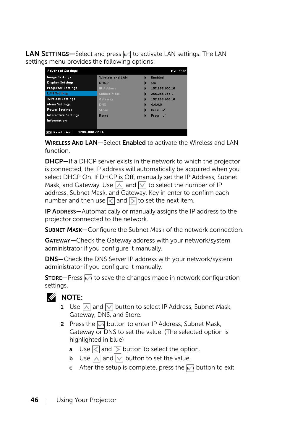 Dell S520 Projector User Manual | Page 46 / 130