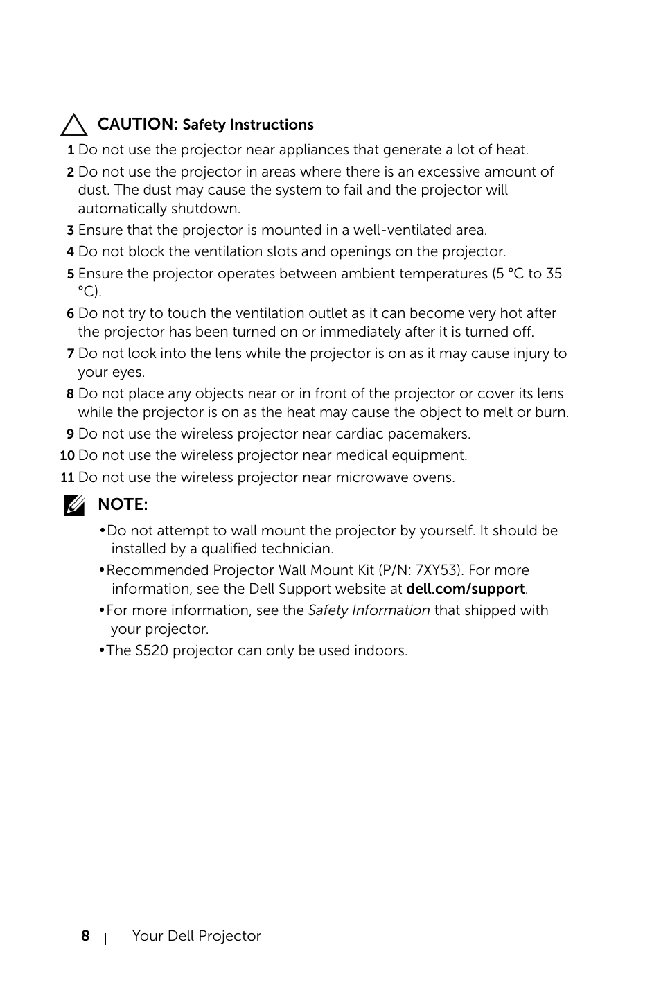 Dell S520 Projector User Manual | Page 8 / 130