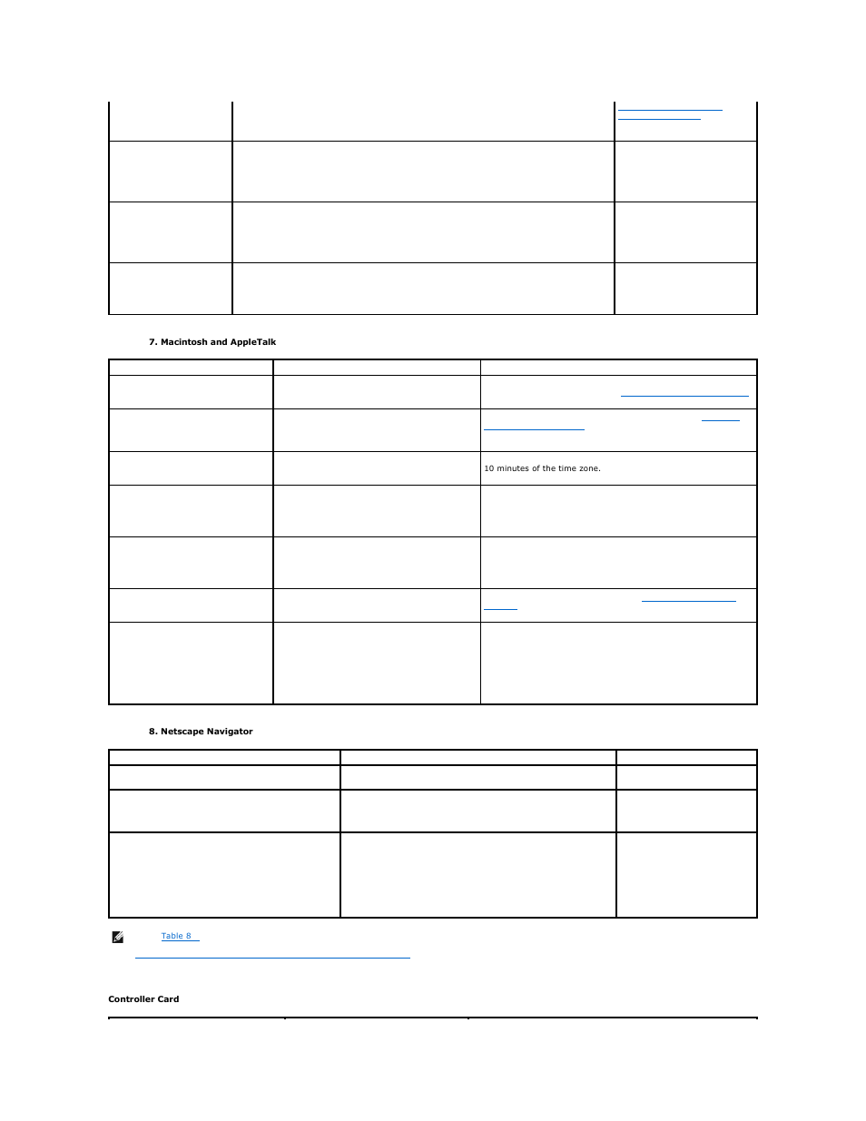 Table 8, Macintosh and appletalk, Netscape navigator | Hardware | Dell PowerVault 725N (Rackmount NAS Appliance) User Manual | Page 170 / 172