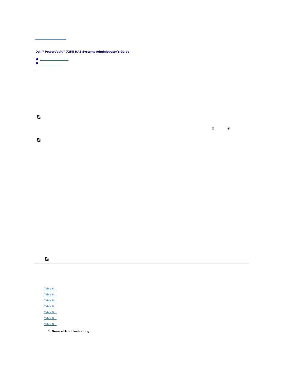 Troubleshooting, Tools and techniques, Ping your nas system | My network places, System leds and beep codes, Keyboard, monitor, and mouse, Terminal services | Dell PowerVault 725N (Rackmount NAS Appliance) User Manual | Page 66 / 172