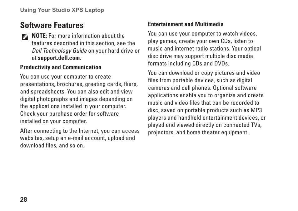 Software features | Dell Studio XPS 1645 (Late 2009) User Manual | Page 30 / 80
