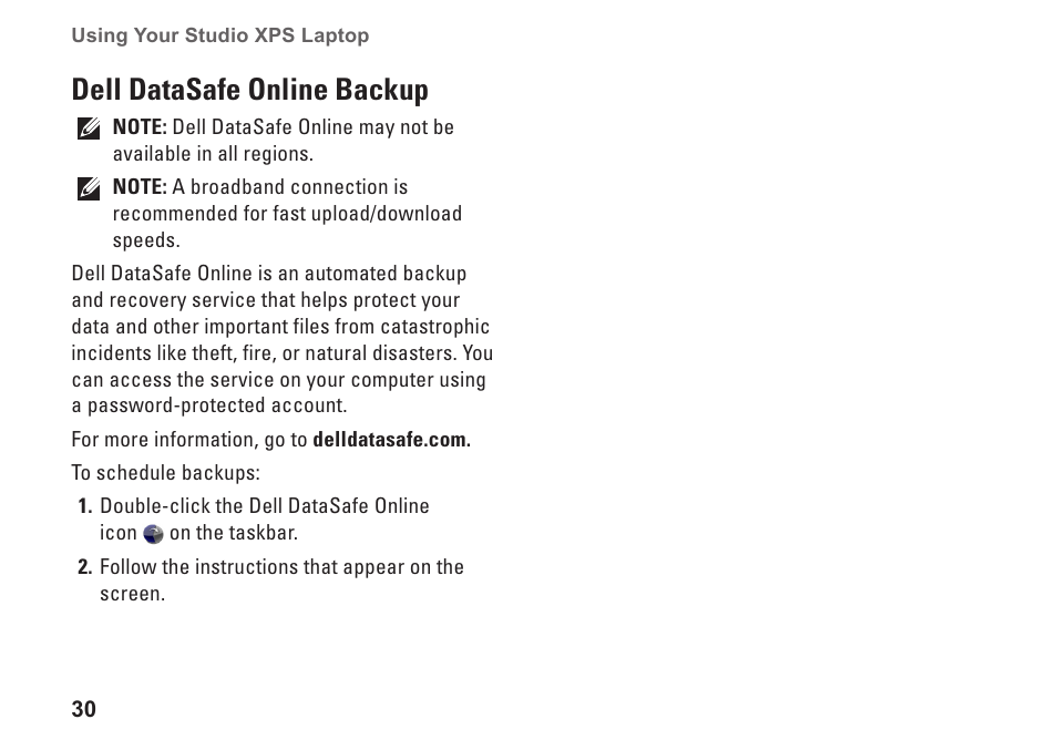 Dell datasafe online backup | Dell Studio XPS 1645 (Late 2009) User Manual | Page 32 / 80