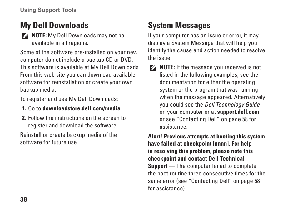 My dell downloads, System messages, My dell downloads system messages | Dell Studio XPS 1645 (Late 2009) User Manual | Page 40 / 80