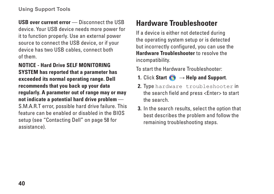 Hardware troubleshooter | Dell Studio XPS 1645 (Late 2009) User Manual | Page 42 / 80