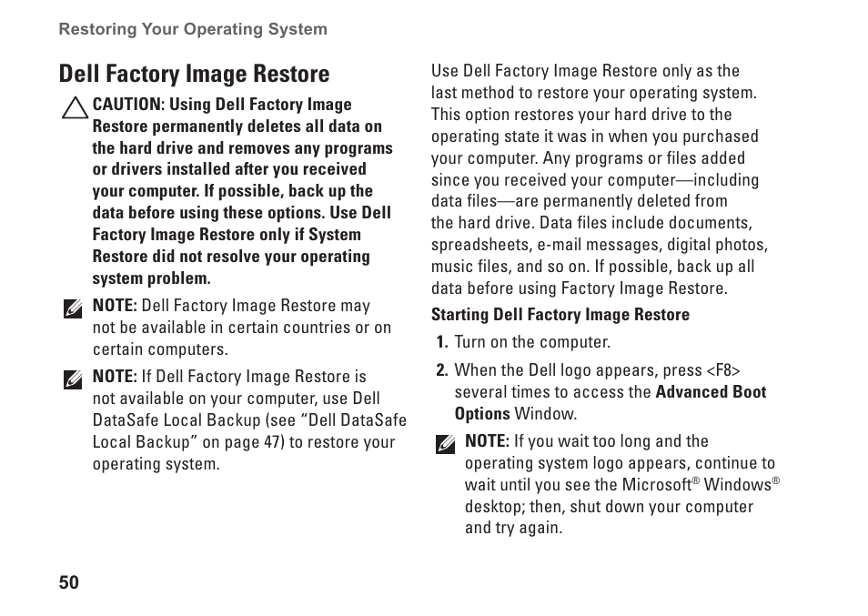 Dell factory image restore | Dell Studio XPS 1645 (Late 2009) User Manual | Page 52 / 80