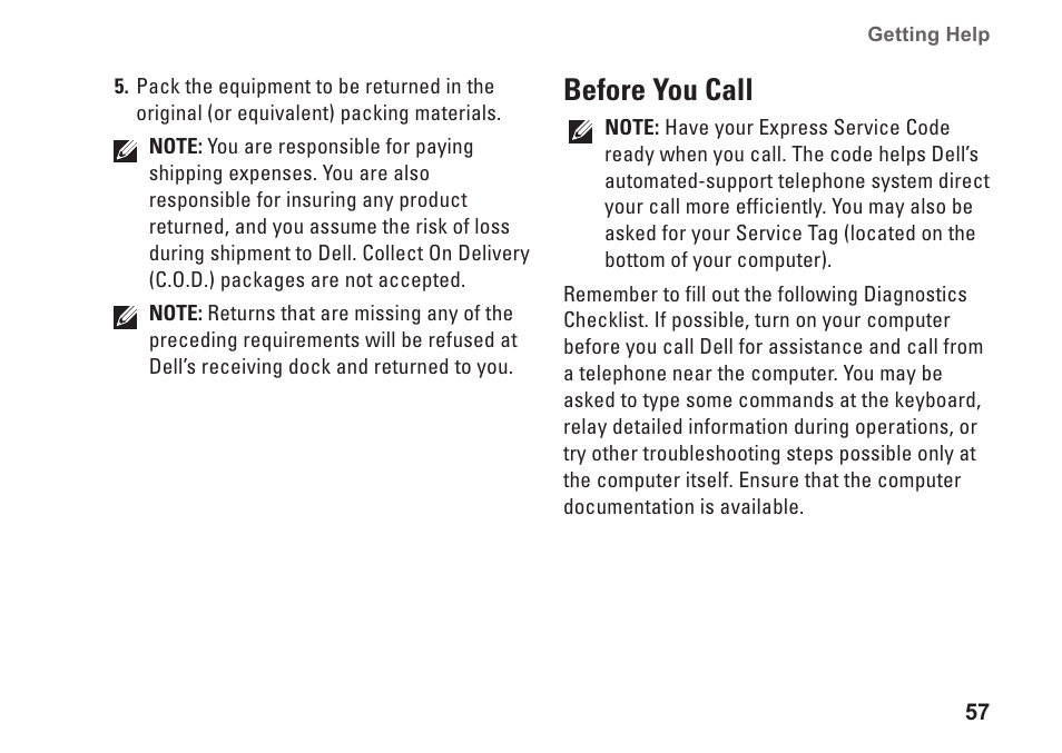 Before you call | Dell Studio XPS 1645 (Late 2009) User Manual | Page 59 / 80
