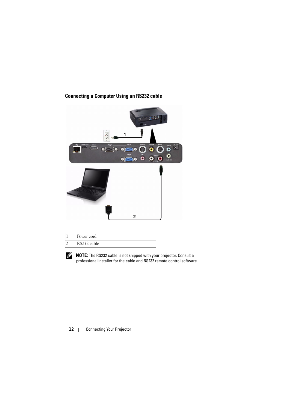 Connecting a computer using an rs232 cable | Dell S300 Projector User Manual | Page 12 / 81