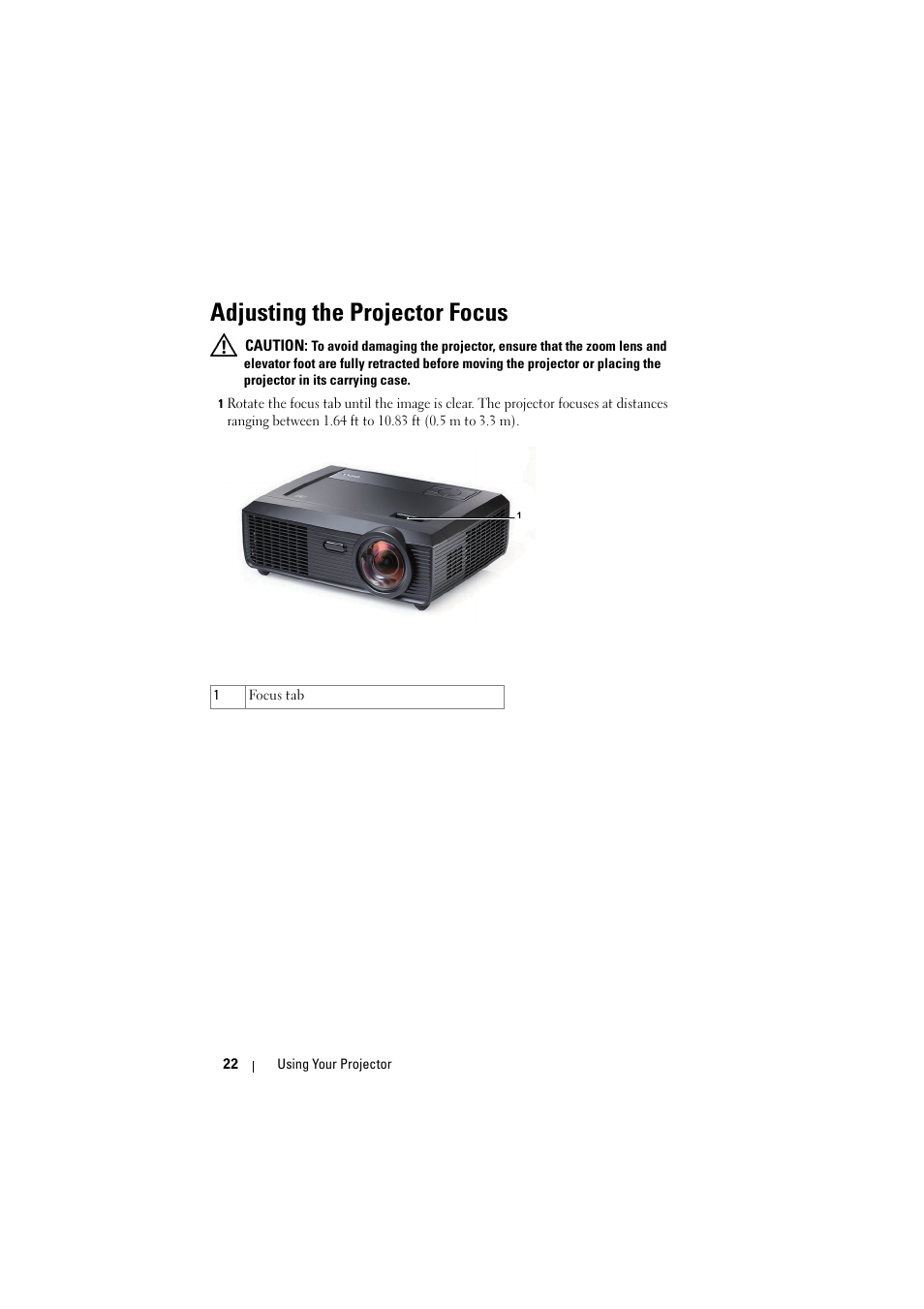 Adjusting the projector focus | Dell S300 Projector User Manual | Page 22 / 81