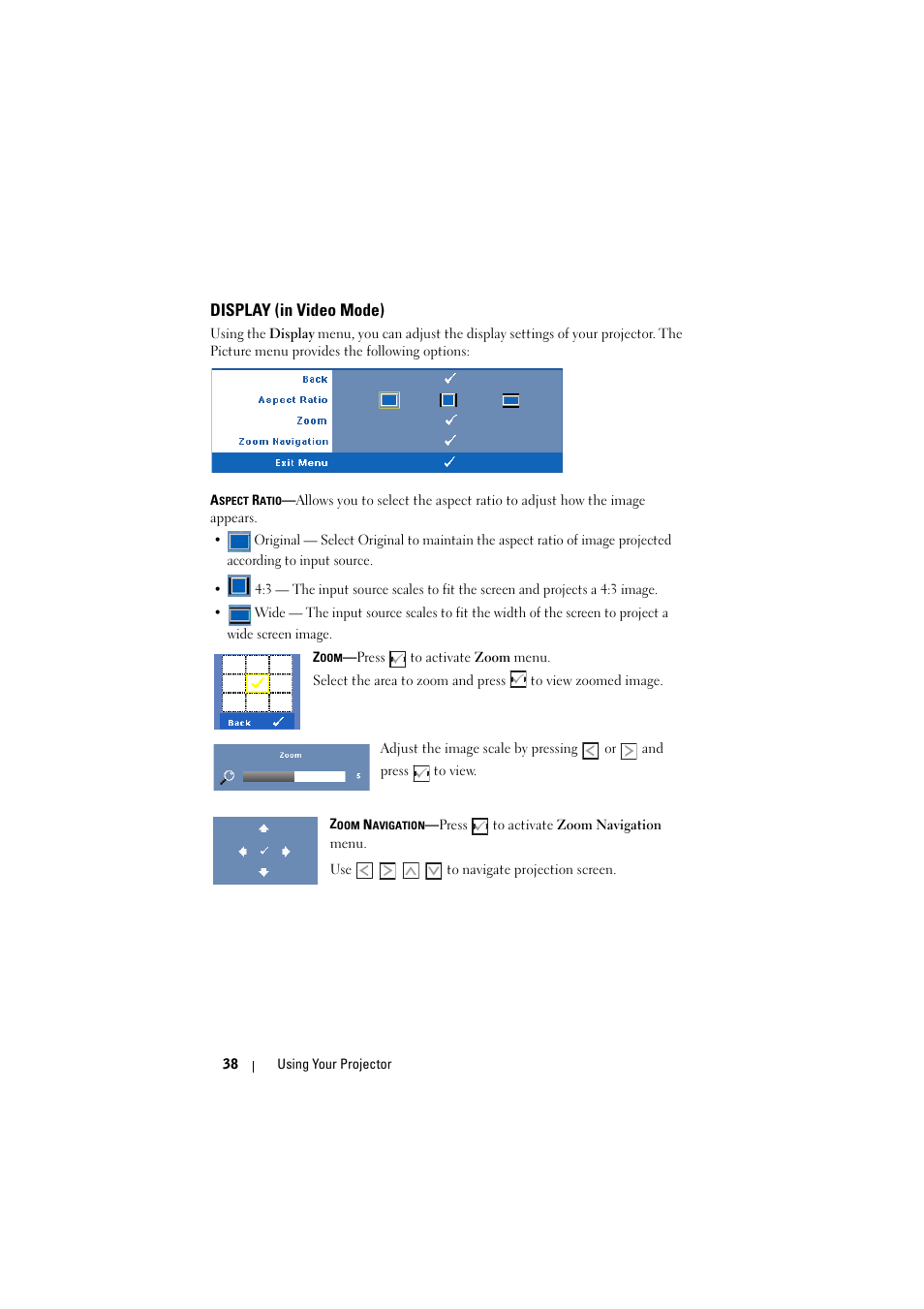 Display (in video mode) | Dell S300 Projector User Manual | Page 38 / 81