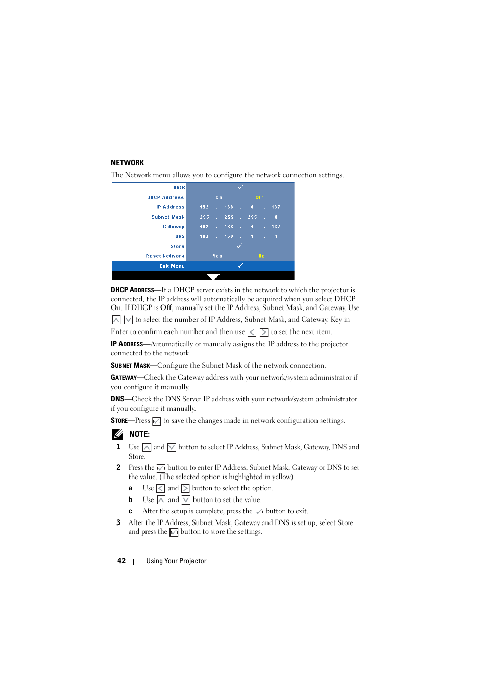 Network | Dell S300 Projector User Manual | Page 42 / 81