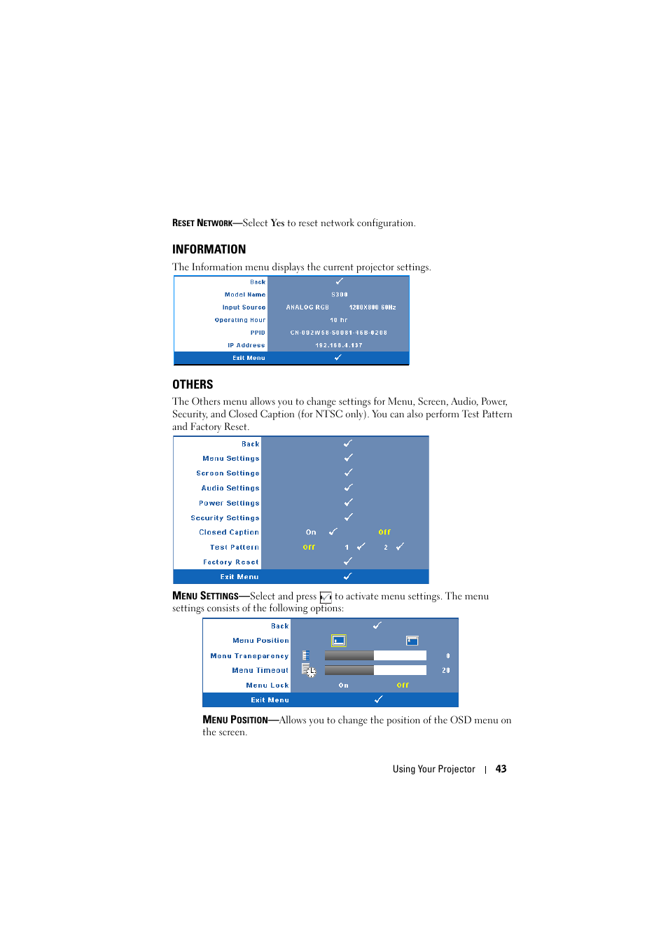 Information, Others | Dell S300 Projector User Manual | Page 43 / 81