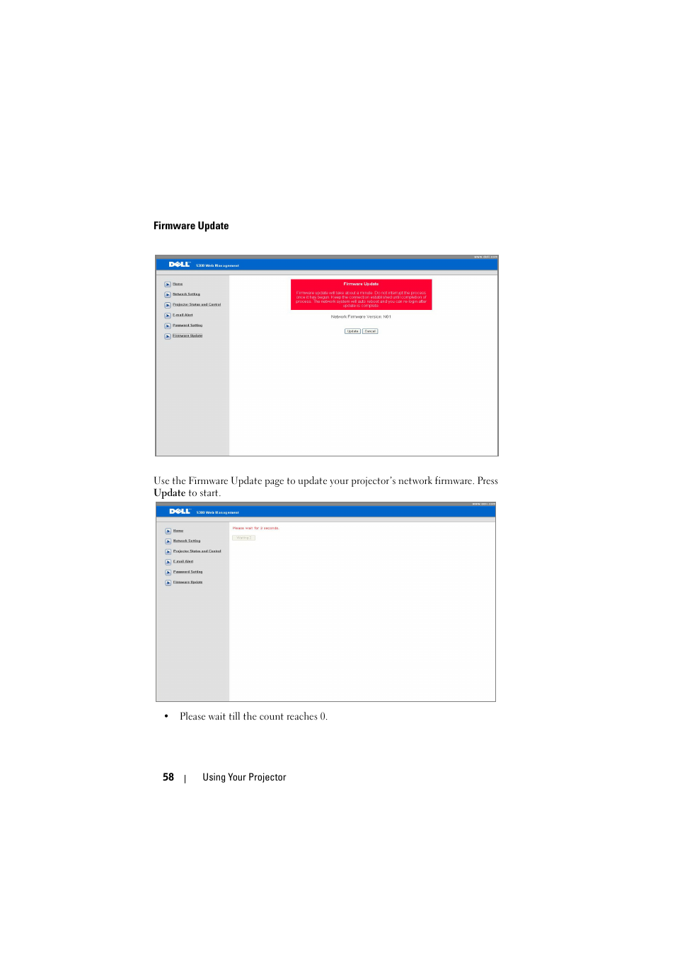 Firmware update | Dell S300 Projector User Manual | Page 58 / 81