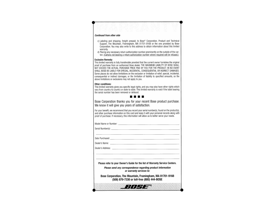 Bose 151 User Manual | Page 17 / 17