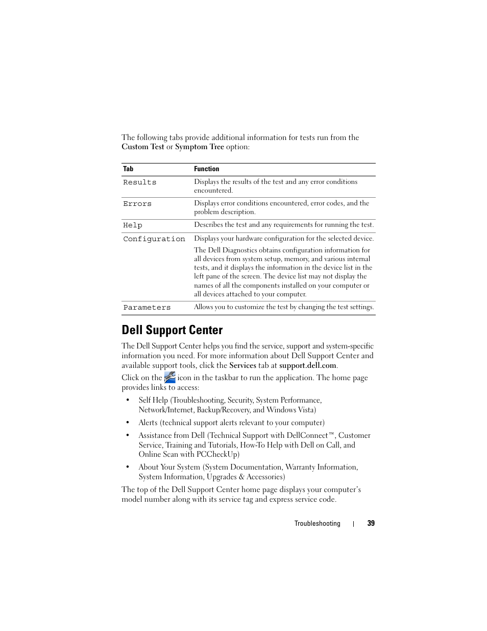 Dell support center | Dell Studio 1735 (Mid 2008) User Manual | Page 39 / 64