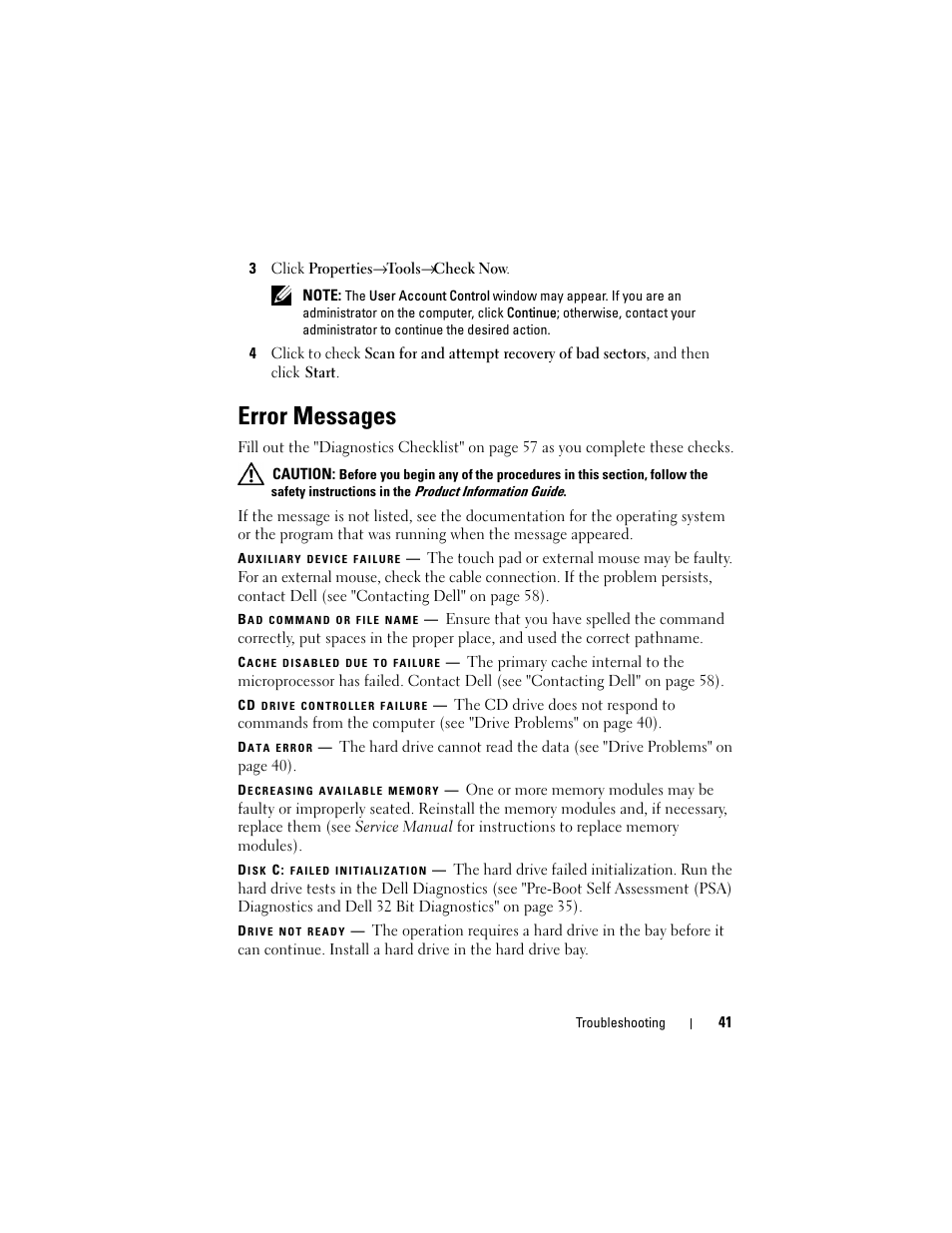 Error messages | Dell Studio 1735 (Mid 2008) User Manual | Page 41 / 64