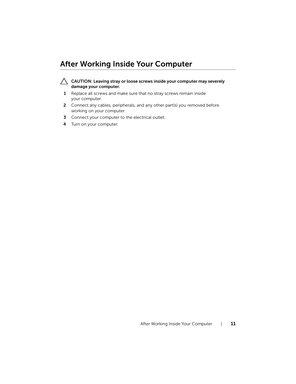 After working inside your computer | Dell Inspiron 17R (5737, Mid 2013) User Manual | Page 11 / 71