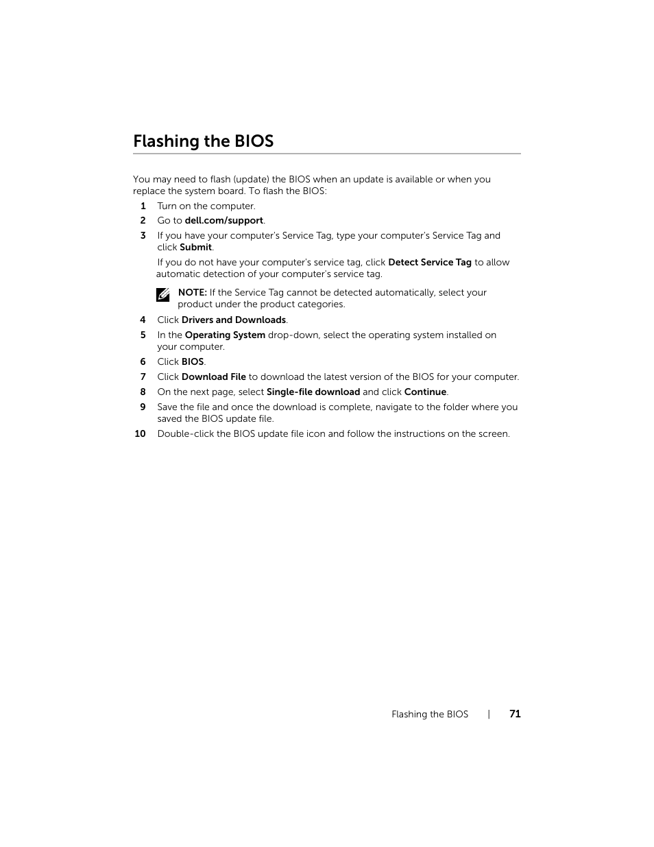 Flashing the bios | Dell Inspiron 17R (5737, Mid 2013) User Manual | Page 71 / 71