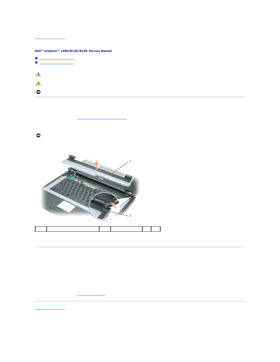 Hinge, Removing the hinge cover, Replacing the hinge cover | Dell Inspiron 1300 User Manual | Page 23 / 44