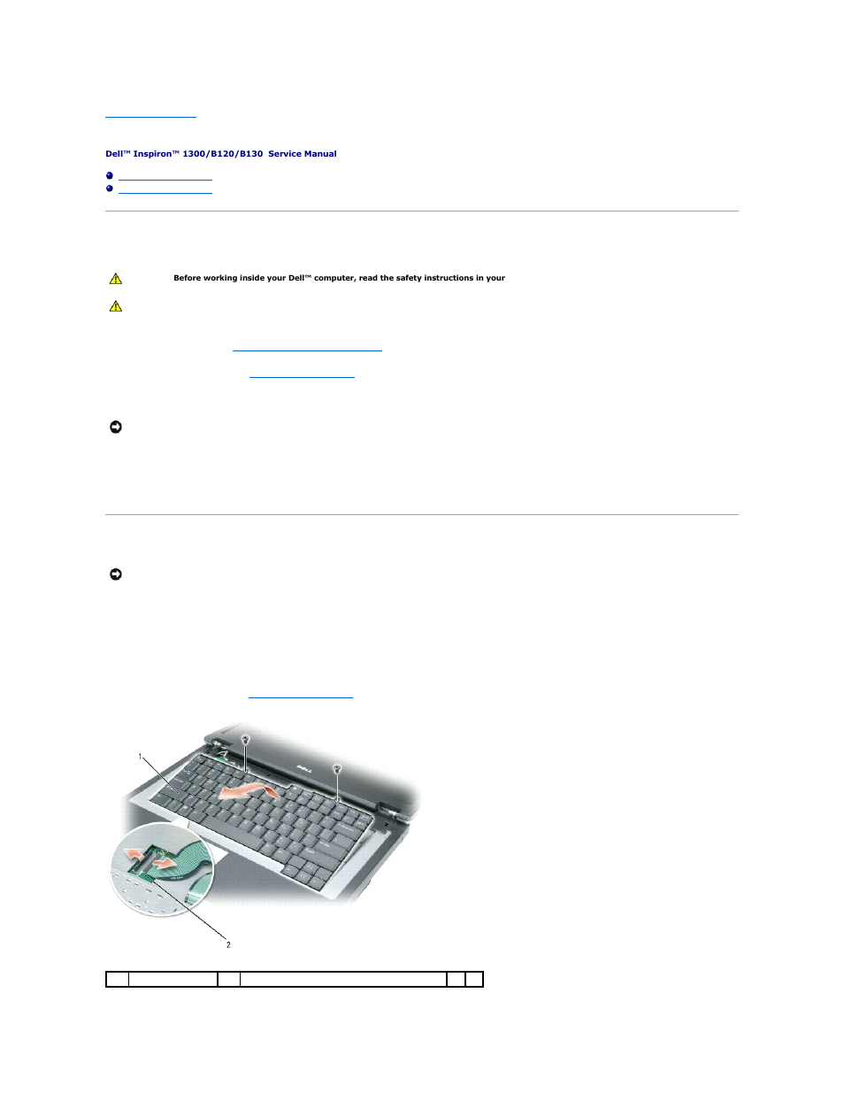 Keyboard, Removing the keyboard, Replacing the keyboard | Dell Inspiron 1300 User Manual | Page 24 / 44