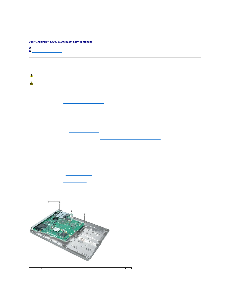 System board, Removing the system board | Dell Inspiron 1300 User Manual | Page 33 / 44