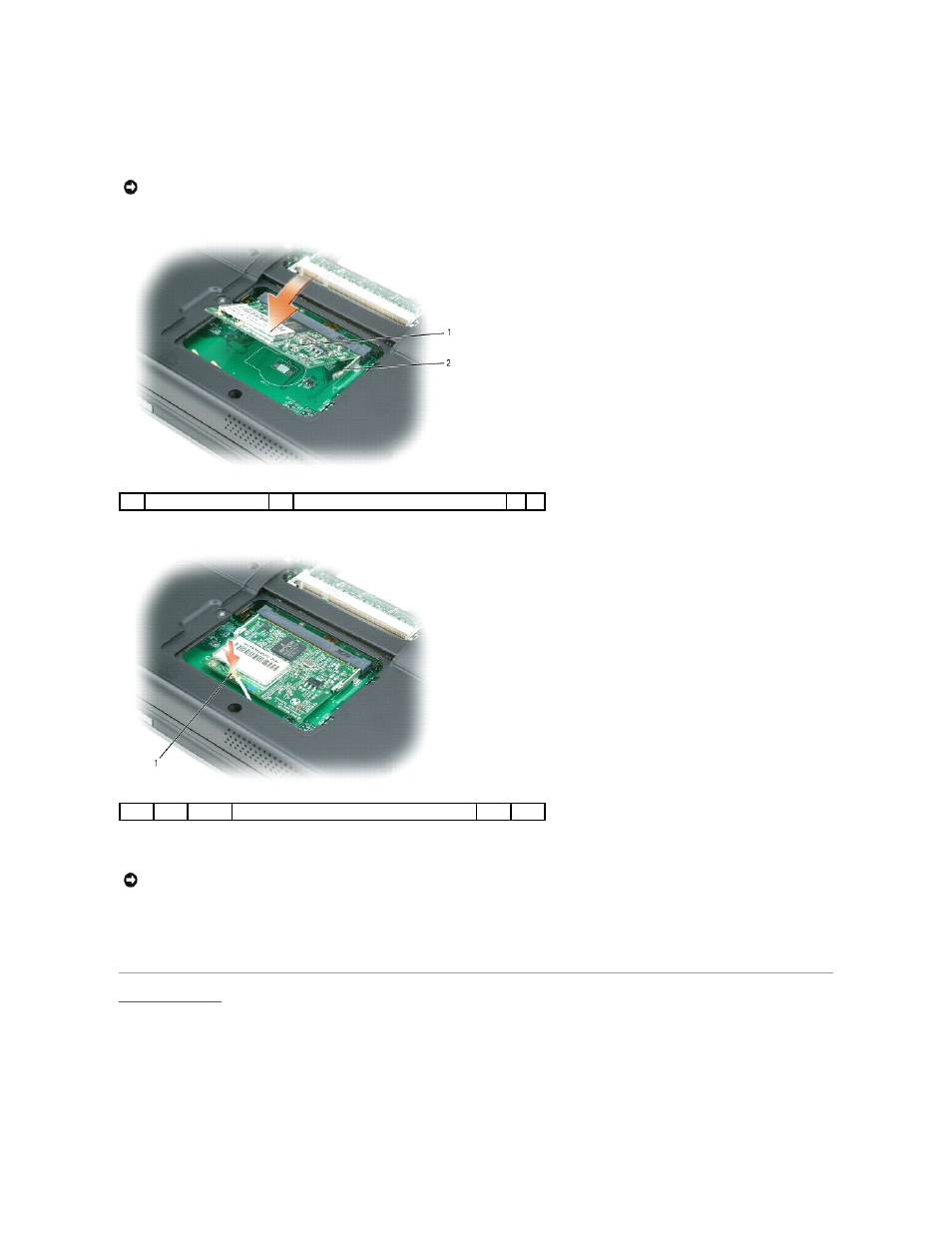 Installing the mini pci card | Dell Inspiron 1300 User Manual | Page 44 / 44