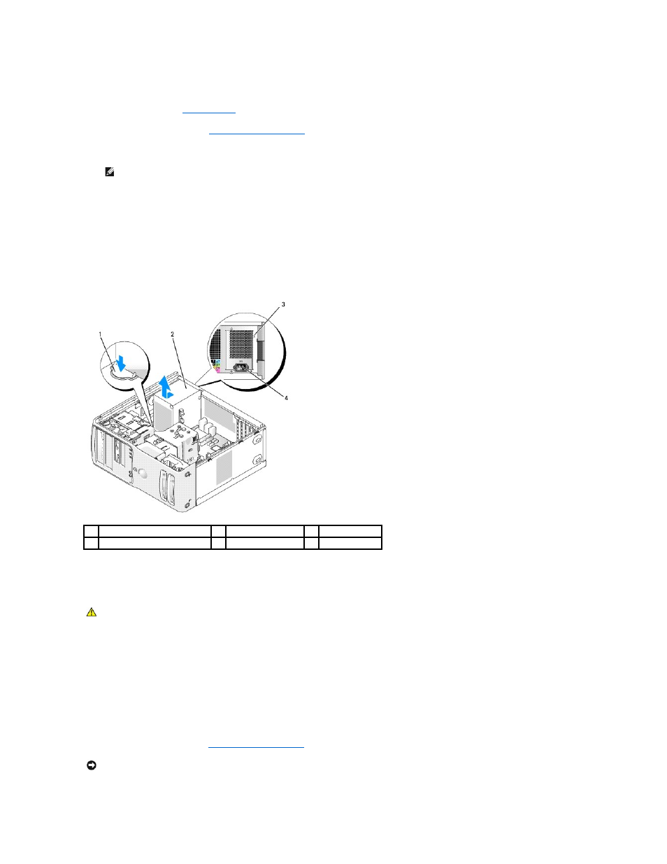 Removing the power supply, Installing the power supply | Dell XPS 410 (Mid 2007) User Manual | Page 38 / 63