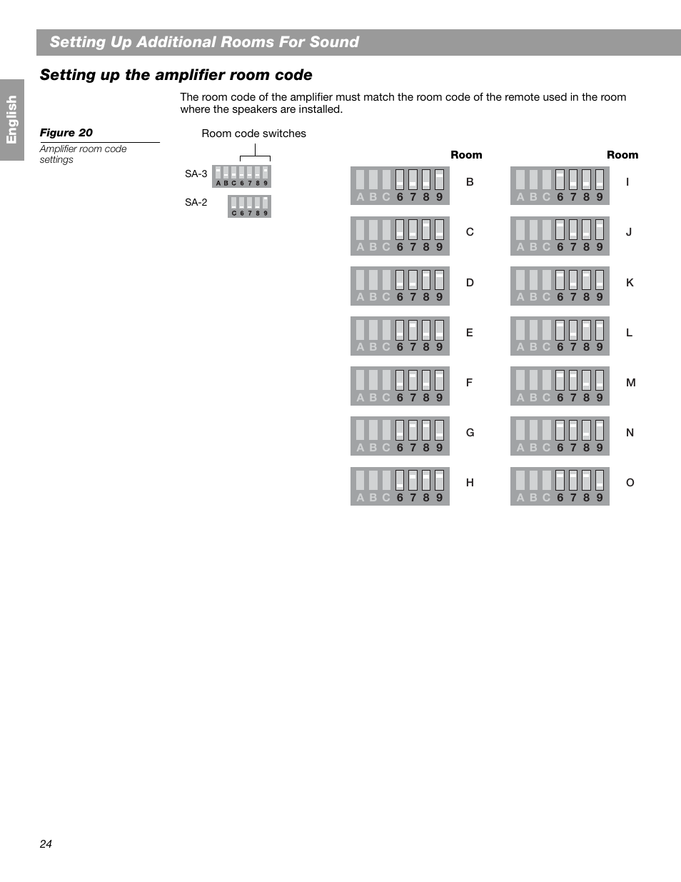 Setting up additional rooms for sound, Setting up the amplifier room code | Bose SA-2 User Manual | Page 26 / 88