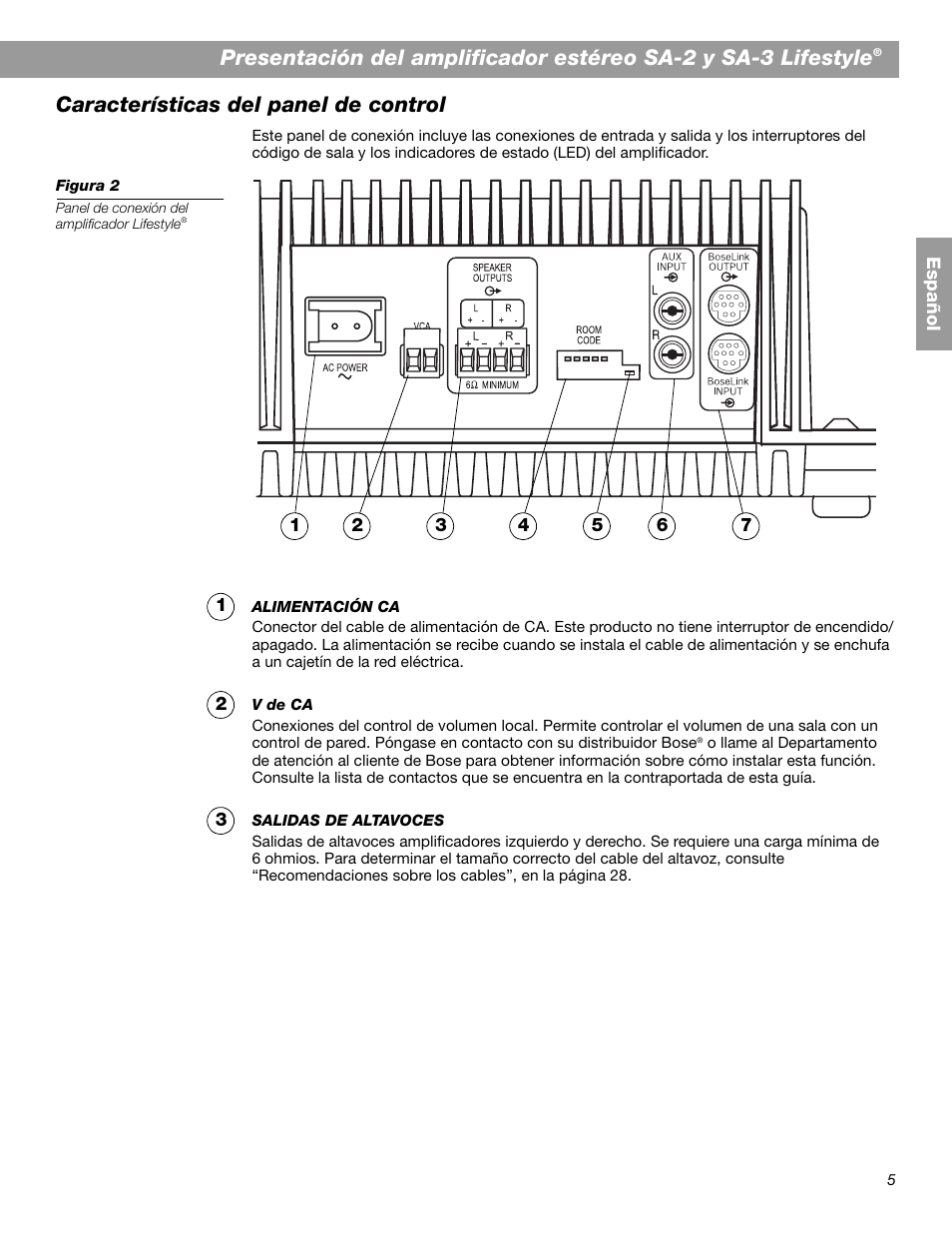 Características del panel de control | Bose SA-2 User Manual | Page 35 / 88