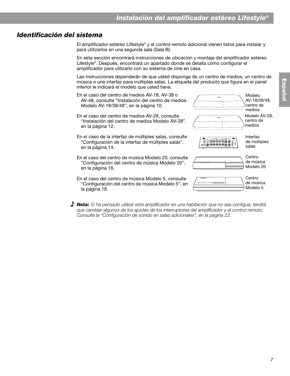 Instalación del amplificador estéreo lifestyle, Identificación del sistema | Bose SA-2 User Manual | Page 37 / 88
