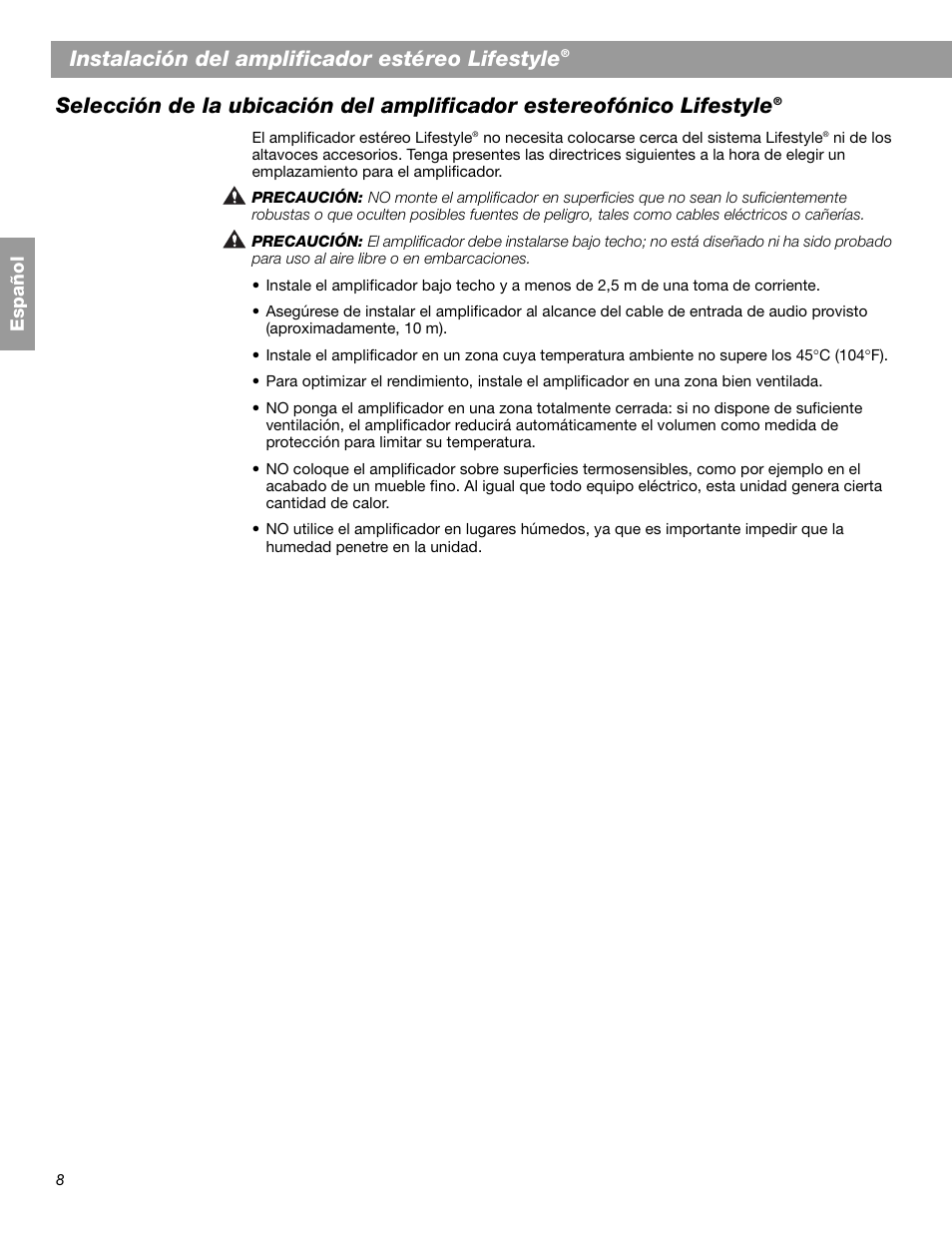 Instalación del amplificador estéreo lifestyle | Bose SA-2 User Manual | Page 38 / 88