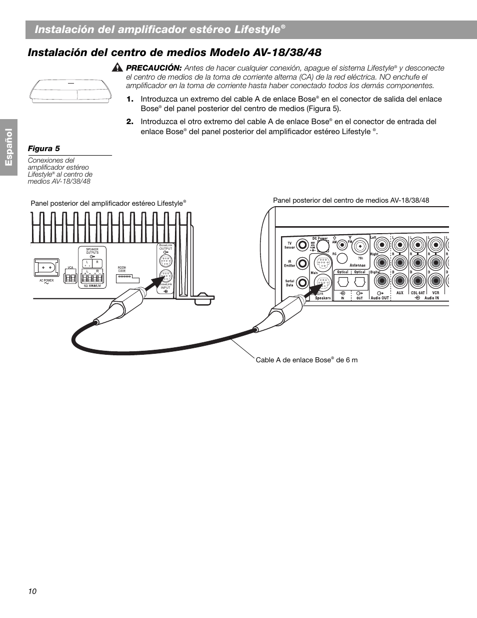 Instalación del amplificador estéreo lifestyle, Español | Bose SA-2 User Manual | Page 40 / 88