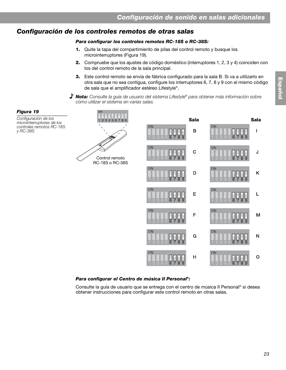 Configuración de sonido en salas adicionales, Es pa ñol | Bose SA-2 User Manual | Page 53 / 88